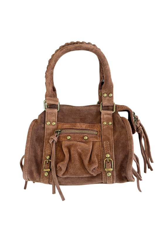 21Jewelz Tasje met hengsel en gouden details - suede camel