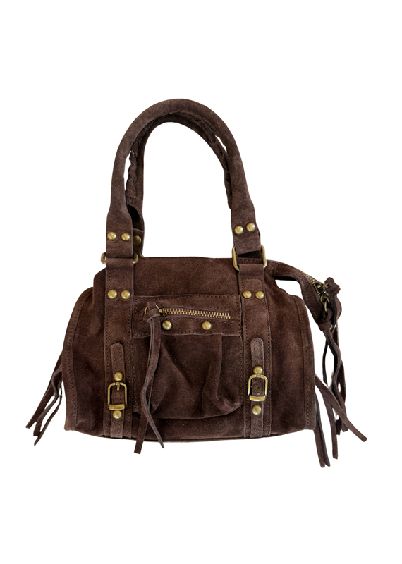 21Jewelz Tasje met hengsel en gouden details - suede bruin
