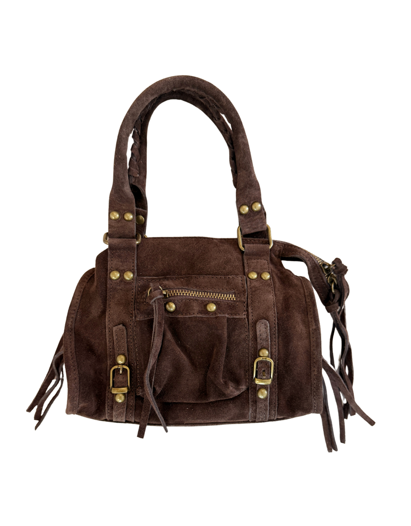 21Jewelz Tasje met hengsel en gouden details - suede bruin