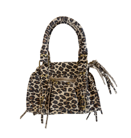 21Jewelz Tasje met franjes en gouden details - suede panterprint