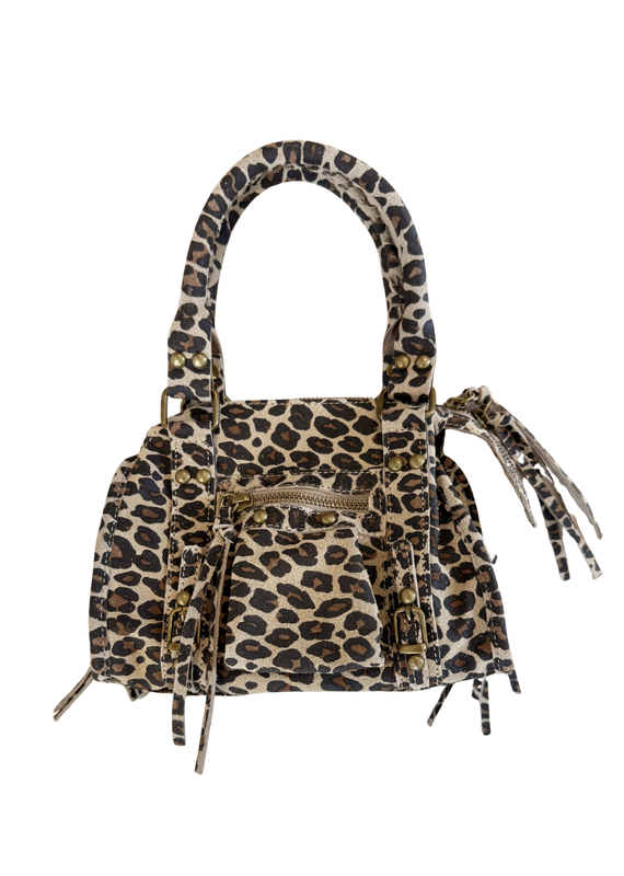 21Jewelz Tasje met franjes en gouden details - suede panterprint