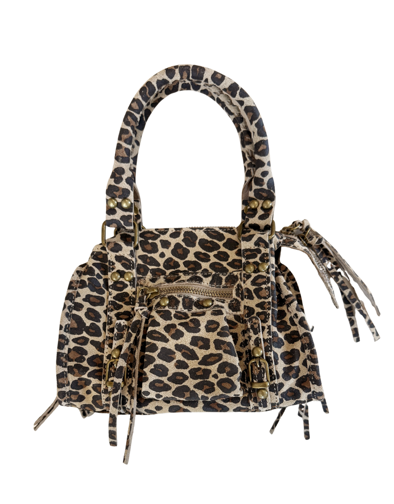 21Jewelz Tasje met hengsel en gouden details - suede panterprint