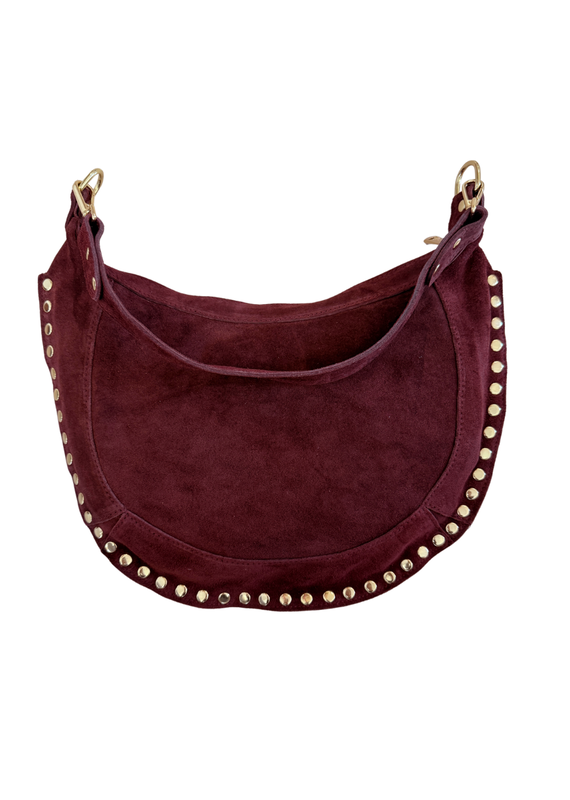 21Jewelz Middelgrote halfronde tas met studs - suede bordeaux