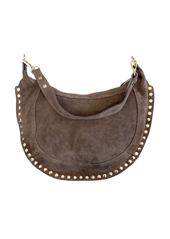 21Jewelz Middelgrote halfronde tas met studs - suede taupe