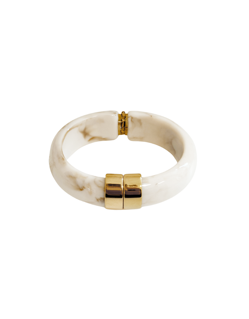 21Jewelz Statement bangle met gouden detail - marmer ecru