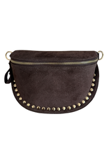 21Jewelz Crossbody tas met gouden studs - suede donker bruin