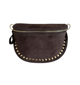 21Jewelz Crossbody tas met gouden studs - suede donker bruin
