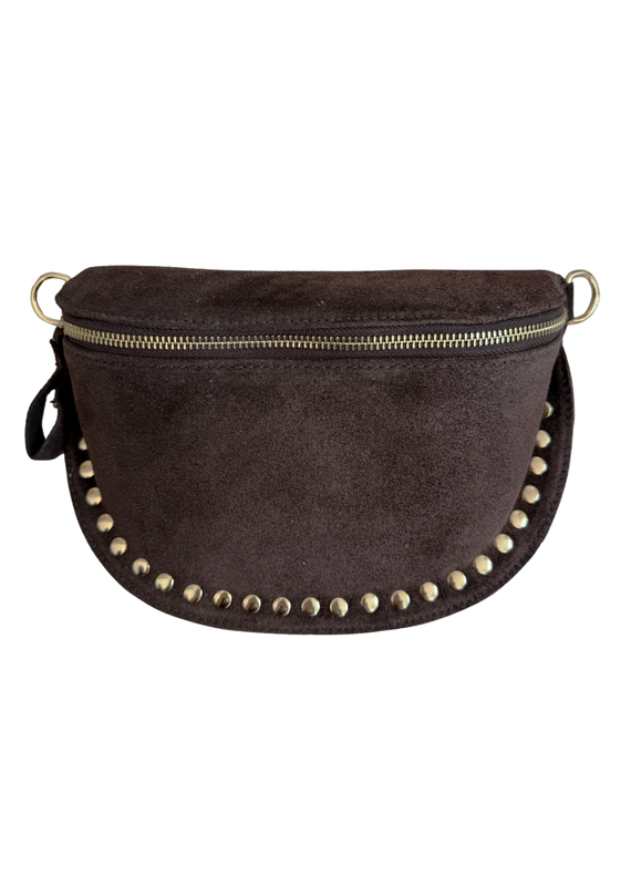 21Jewelz Crossbody tas met gouden studs - suede donker bruin