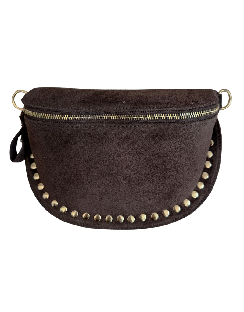 21Jewelz Crossbody tas met gouden studs - suede donker bruin