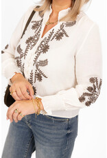 21Jewelz Ecru blouse met bruin borduursel
