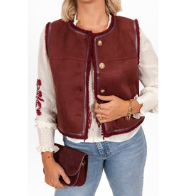 21Jewelz Suede gilet met gouden knopen - bordeaux