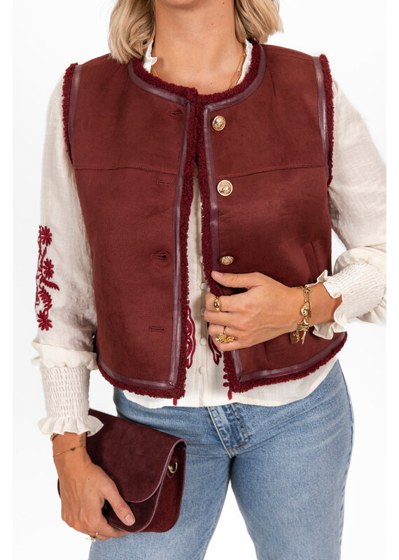 21Jewelz Suede gilet met gouden knopen - bordeaux