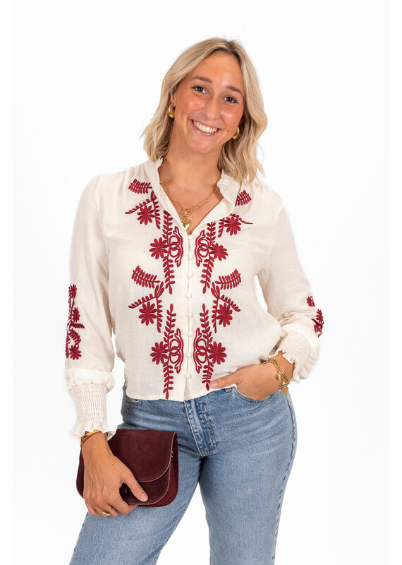 21Jewelz Ecru blouse met bordeaux borduursel