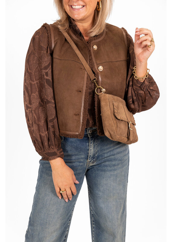 21Jewelz Suede gilet met gouden knopen - bruin