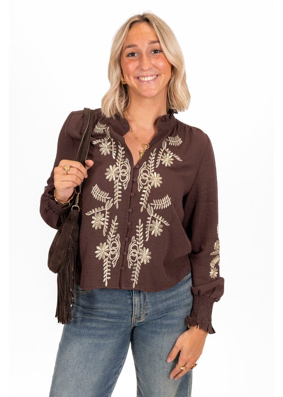 21Jewelz Bruine blouse met goud borduursel