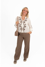 21Jewelz Ecru blouse met bruin borduursel