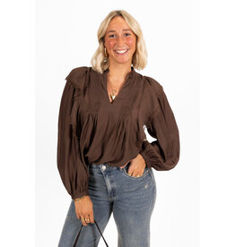 21Jewelz blouse met ruffles en v-hals - choco bruin