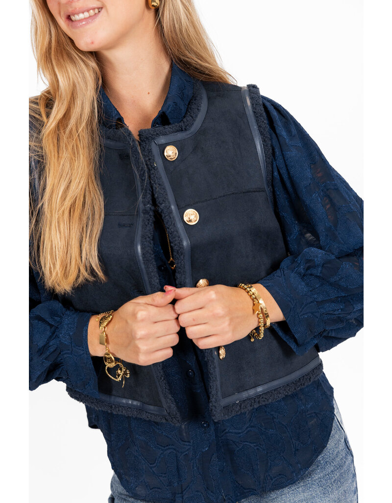 21Jewelz Suede gilet met gouden knopen - navy