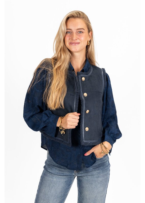 21Jewelz Suede gilet met gouden knopen - navy