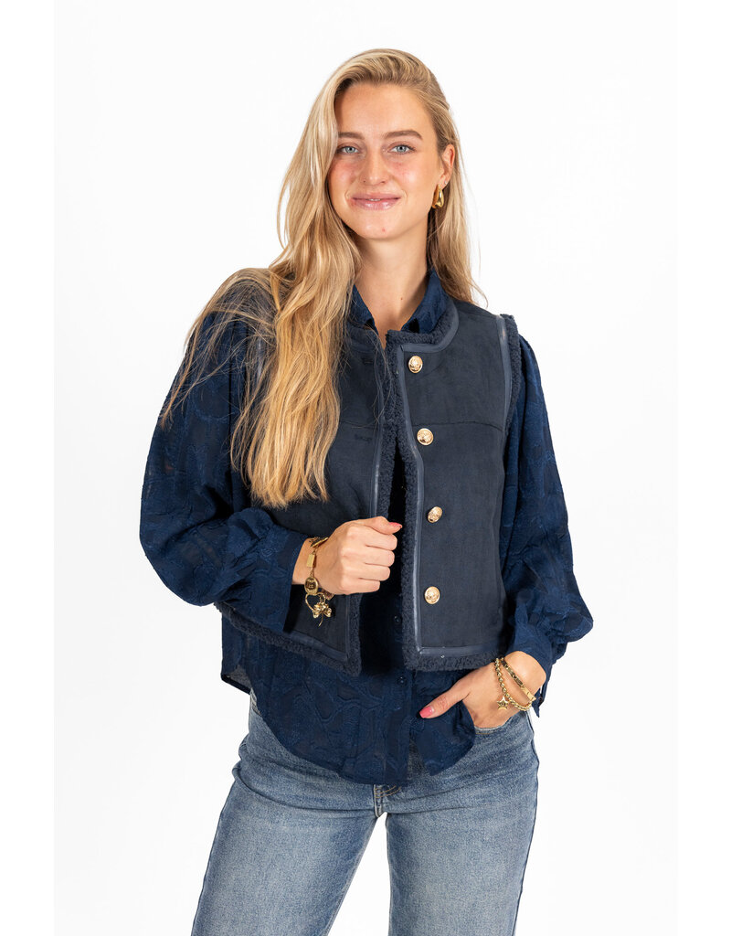 21Jewelz Suede gilet met gouden knopen - navy