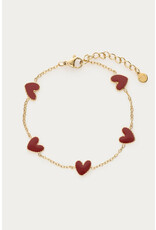 My Jewellery My Jewellery - Armband met burgundy mini hartjes - goud