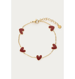 My Jewellery My Jewellery - Armband met burgundy mini hartjes - goud
