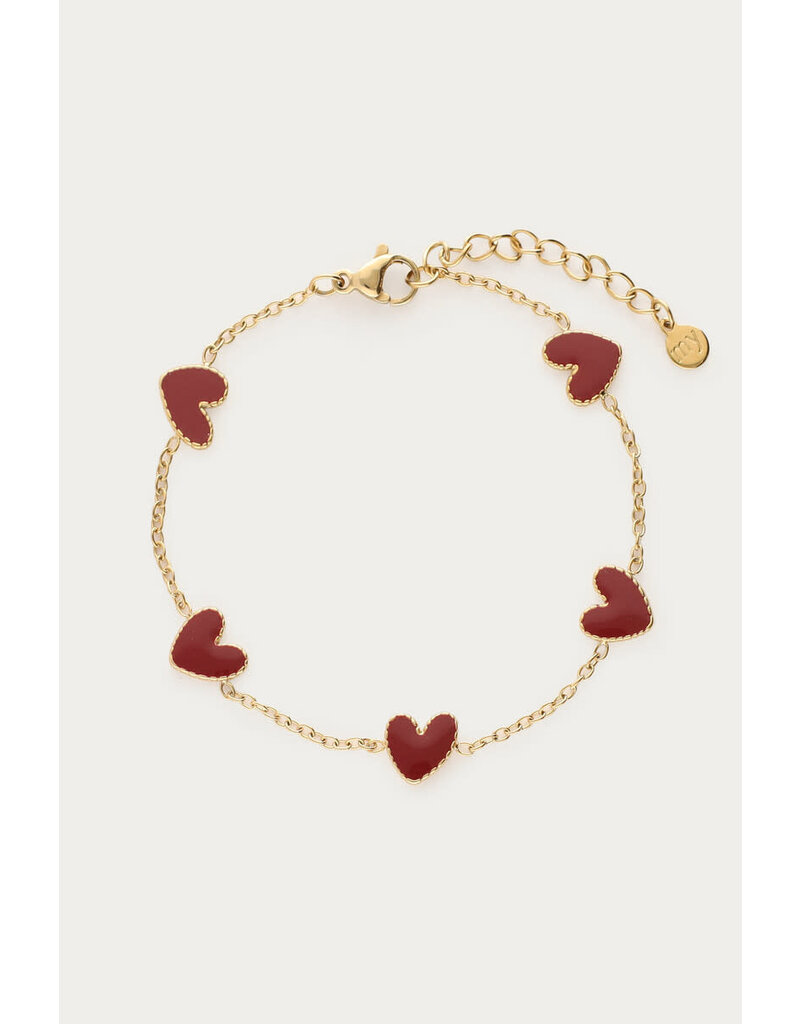 My Jewellery My Jewellery - Armband met burgundy mini hartjes - goud