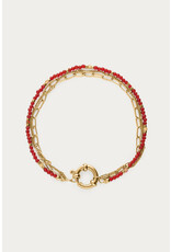 My Jewellery My Jewellery - Driedubbele burgundy armband met slot - goud