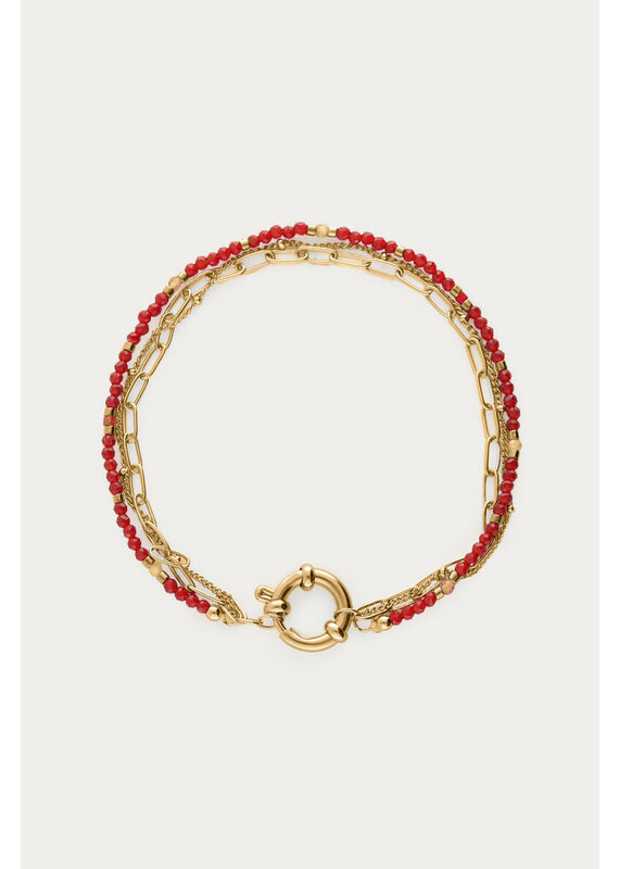 My Jewellery My Jewellery - Driedubbele burgundy armband met slot - goud