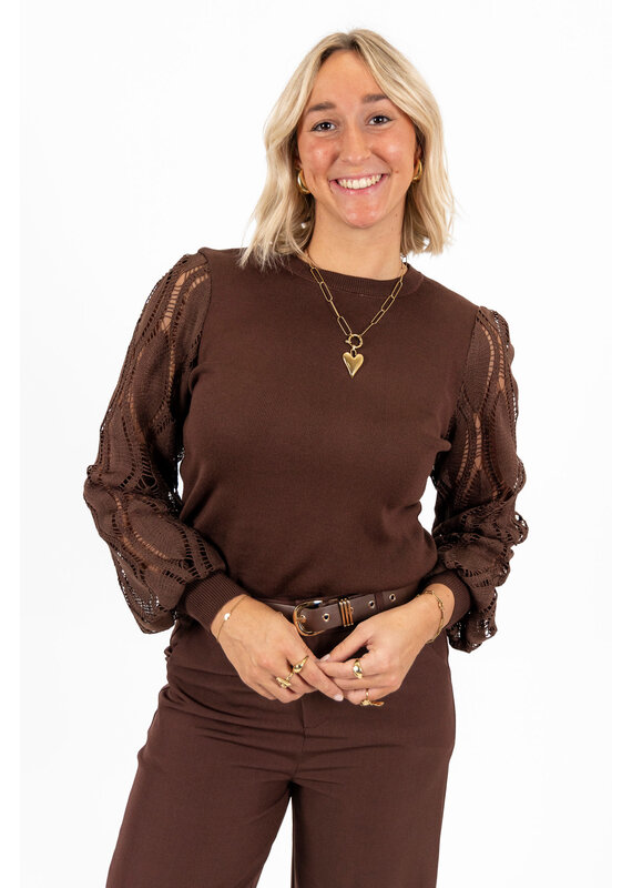 21Jewelz Trui met opengewerkte mouwen - choco bruin