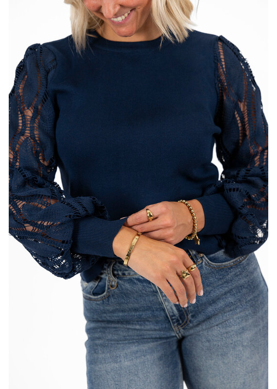 21Jewelz Trui met opengewerkte mouwen - navy blauw