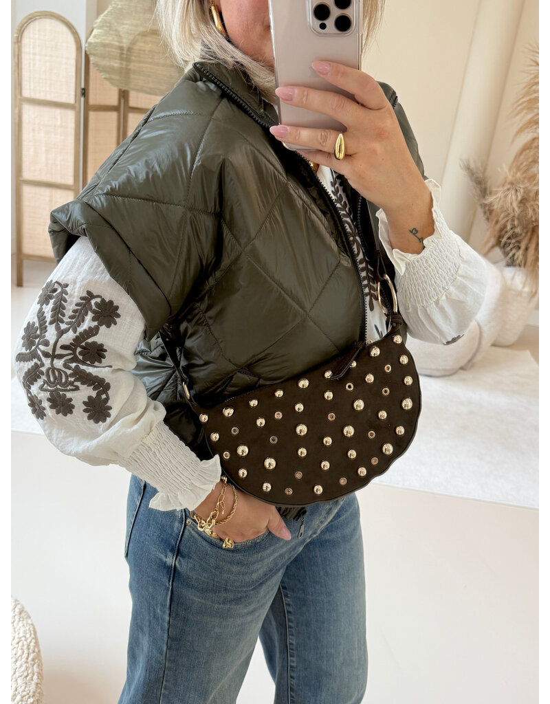 21Jewelz Ecru blouse met bruin borduursel