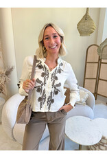 21Jewelz Ecru blouse met bruin borduursel