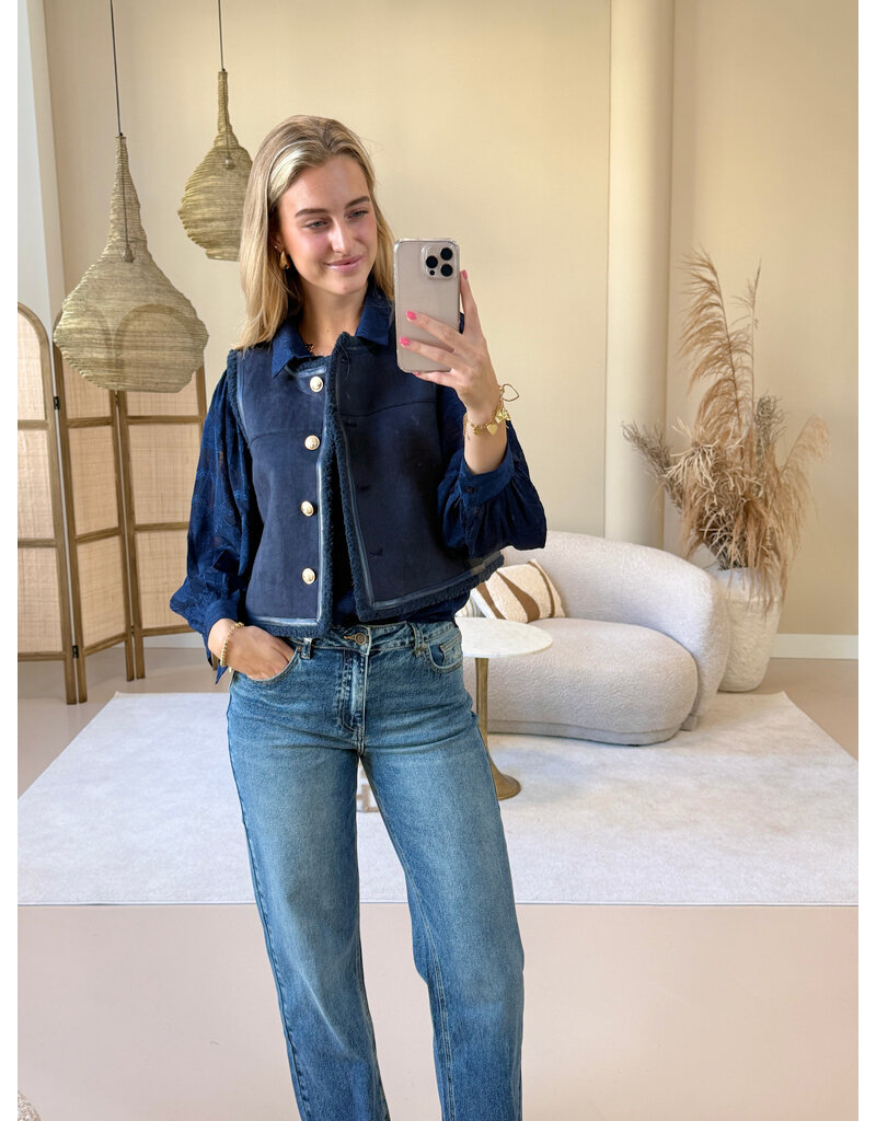 21Jewelz Suede gilet met gouden knopen - navy