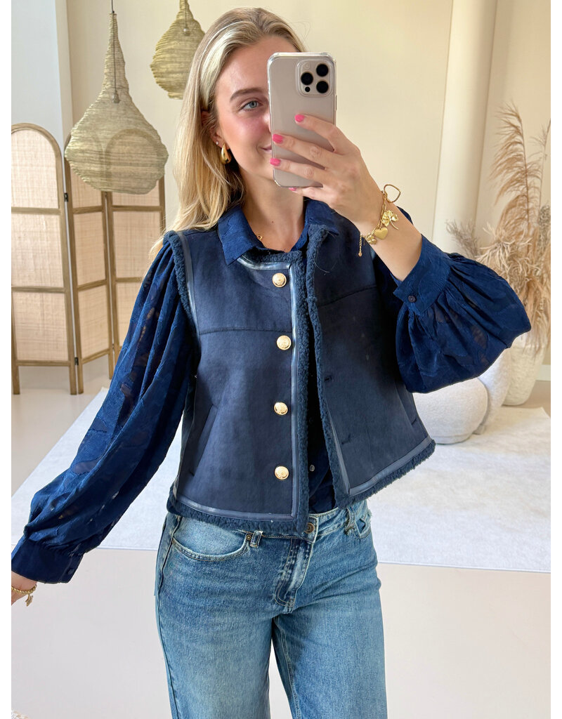 21Jewelz Suede gilet met gouden knopen - navy