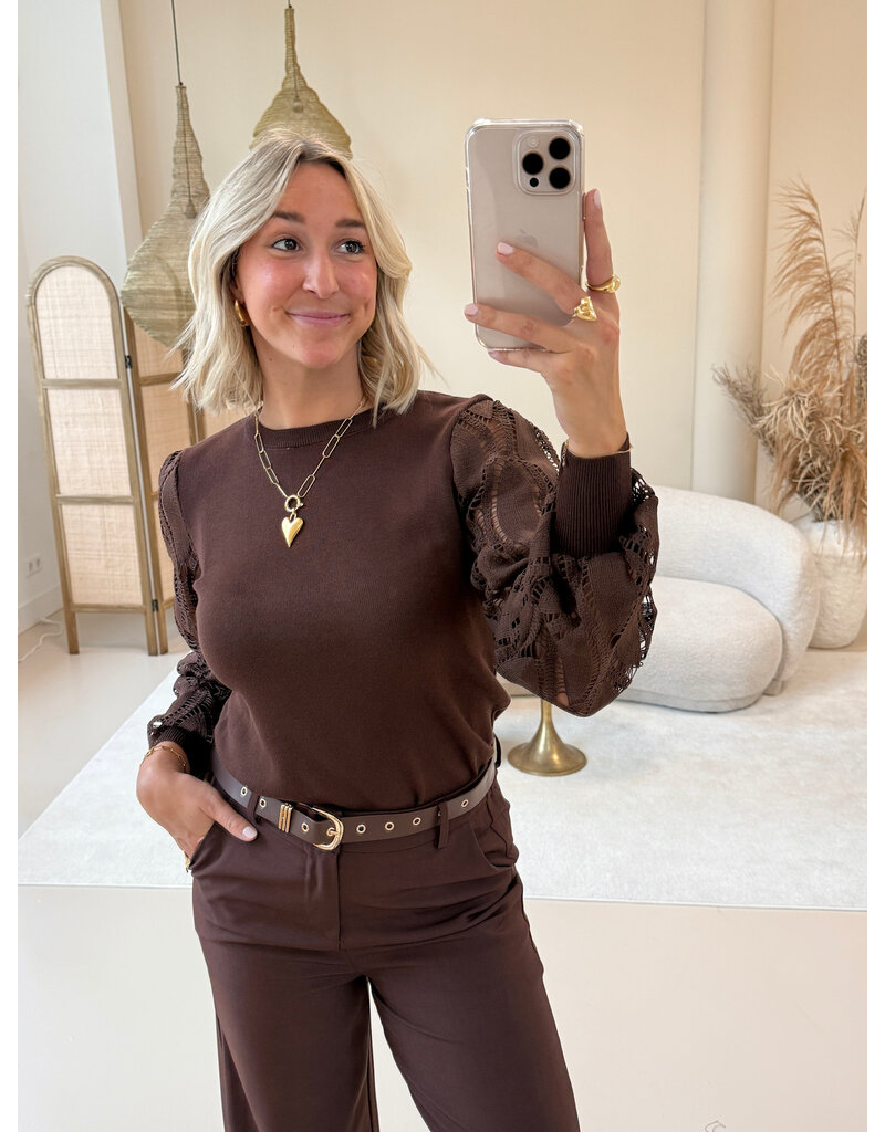 21Jewelz Trui met opengewerkte mouwen - choco bruin