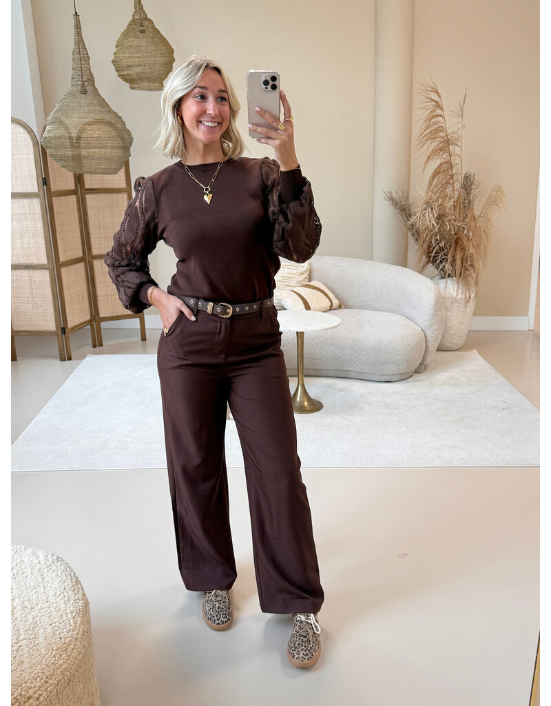 21Jewelz Trui met opengewerkte mouwen - choco bruin