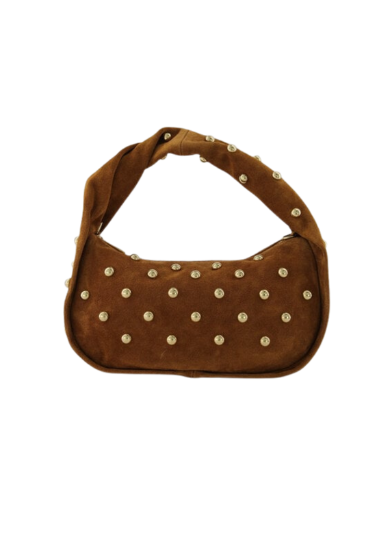 21Jewelz Midi handtas met gouden studs - suede camel