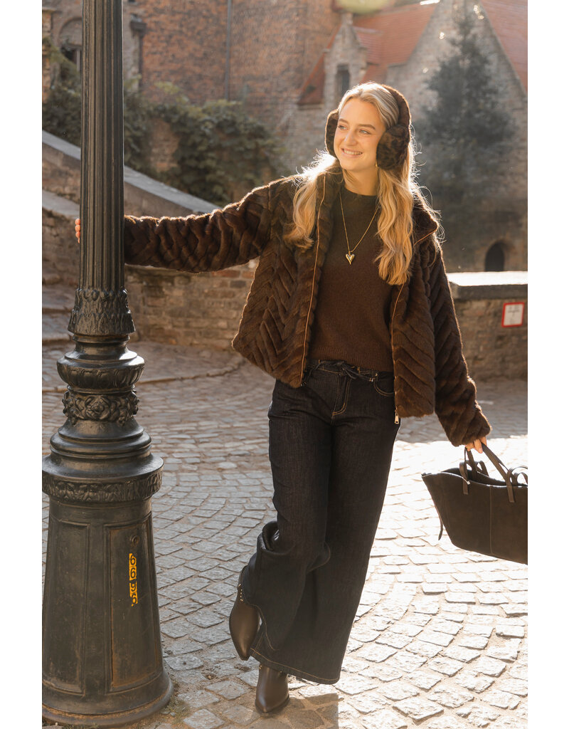 21Jewelz Fluffy jas met patroon - bruin