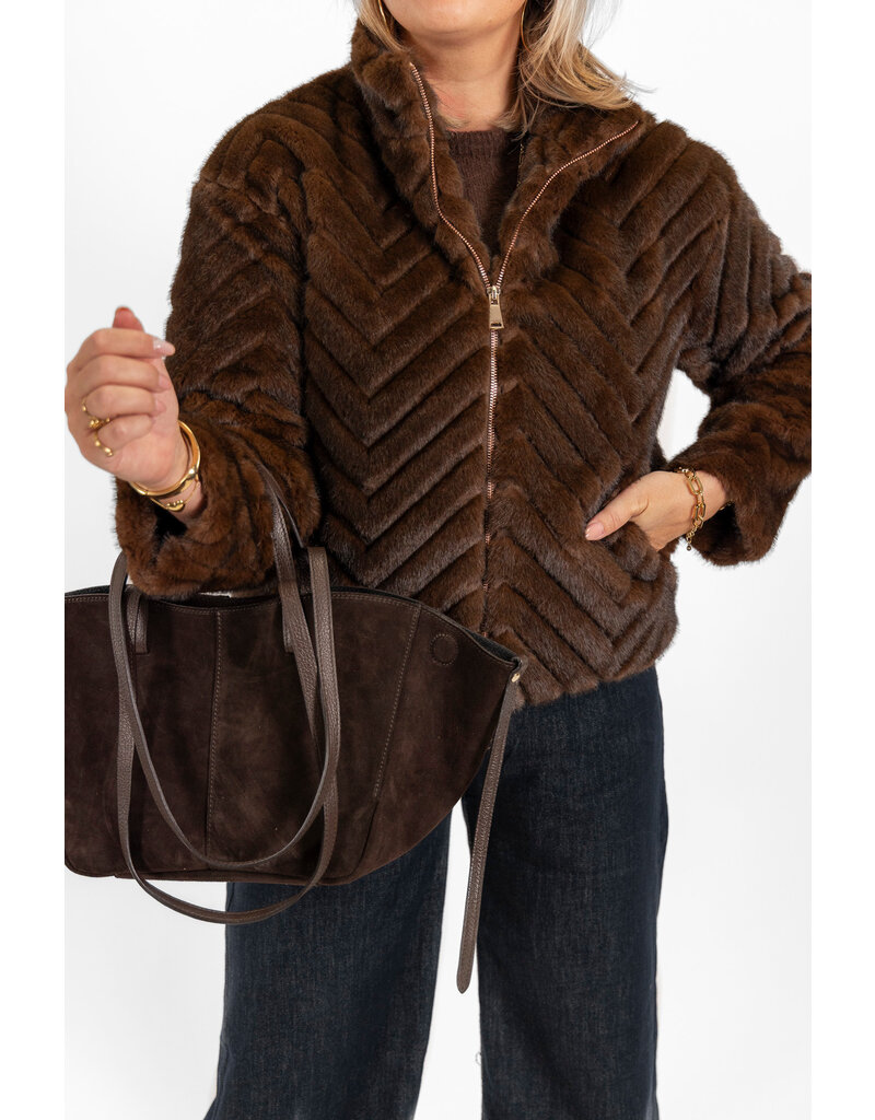 21Jewelz Fluffy jas met patroon - bruin