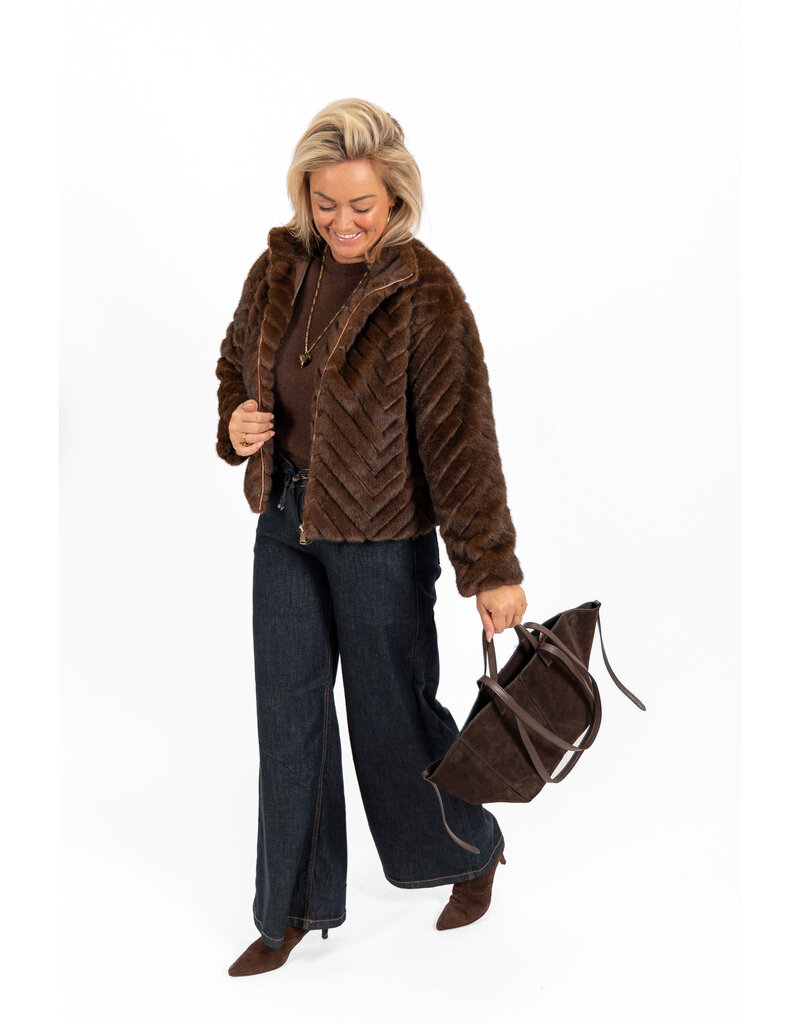 21Jewelz Fluffy jas met patroon - bruin