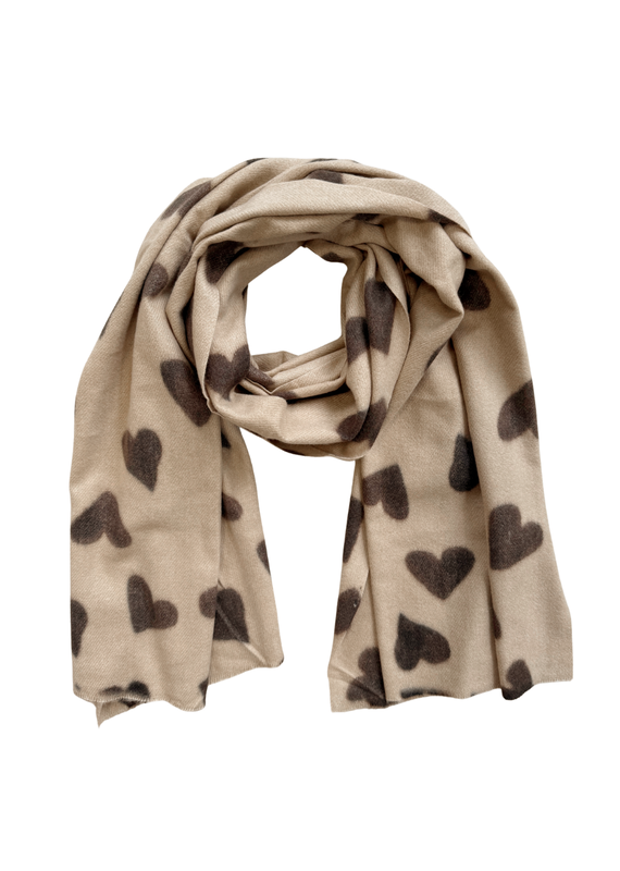 21Jewelz Camel sjaal met bruine hartjes