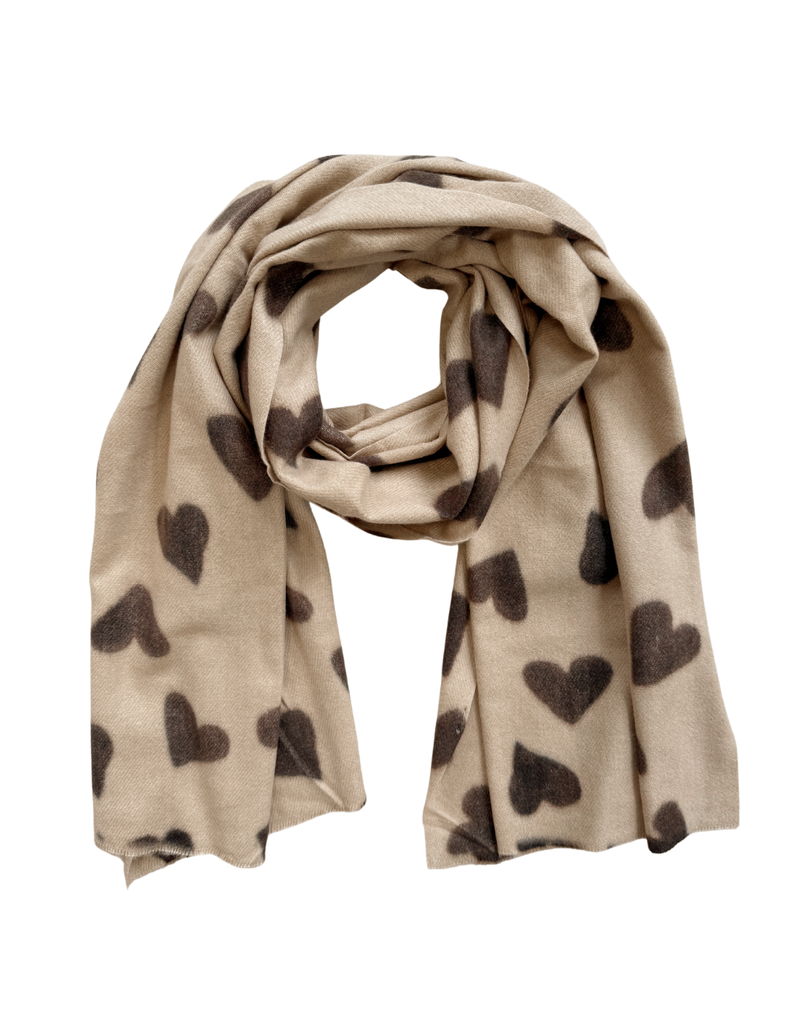 21Jewelz Camel sjaal met bruine hartjes