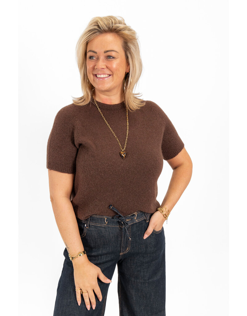 21Jewelz Effen basic truitje met korte mouw - choco bruin
