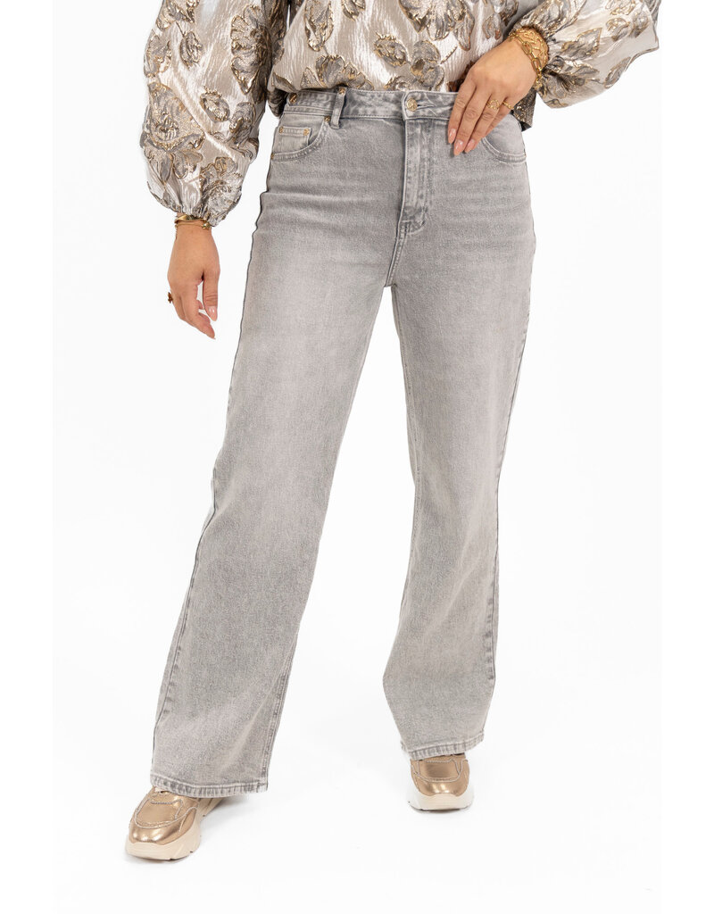 21Jewelz Wide leg jeans met gouden details - lichtgrijs