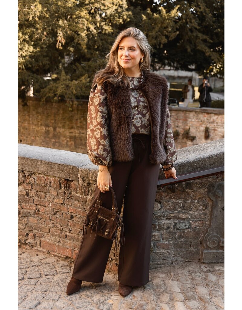 21Jewelz Tasje met hengsel en gouden details - suede bruin