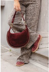 21Jewelz Middelgrote halfronde tas met studs - suede bordeaux