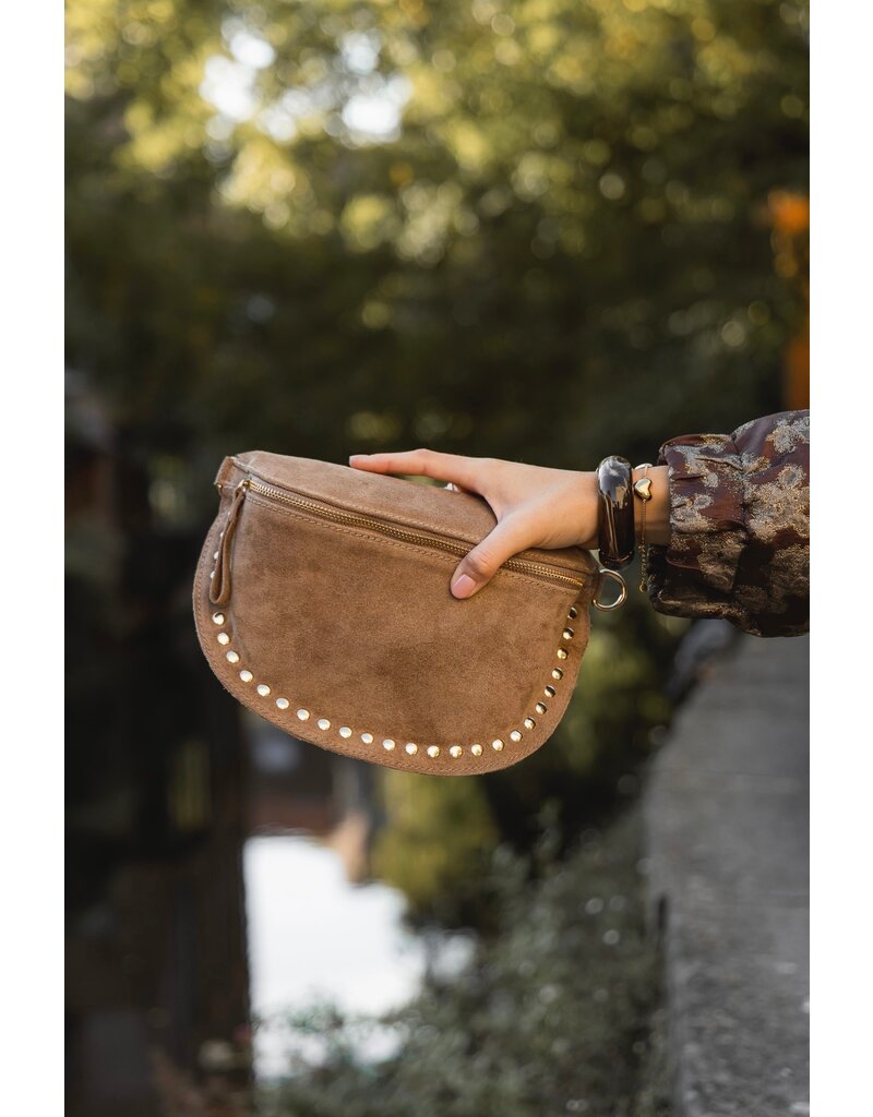 21Jewelz Crossbody tas met gouden studs - suede camel