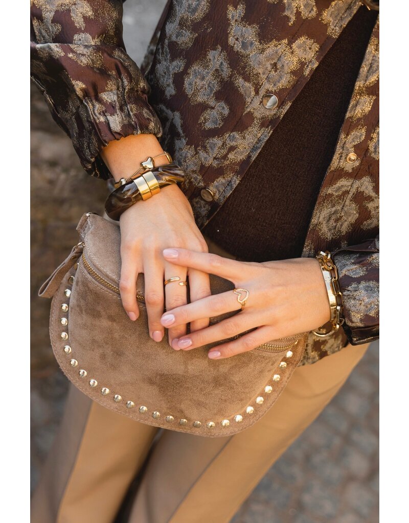 21Jewelz Crossbody tas met gouden studs - suede camel