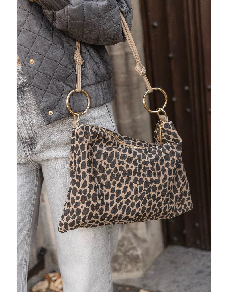 21Jewelz Middel grote tas met gouden ringen - suede panterprint